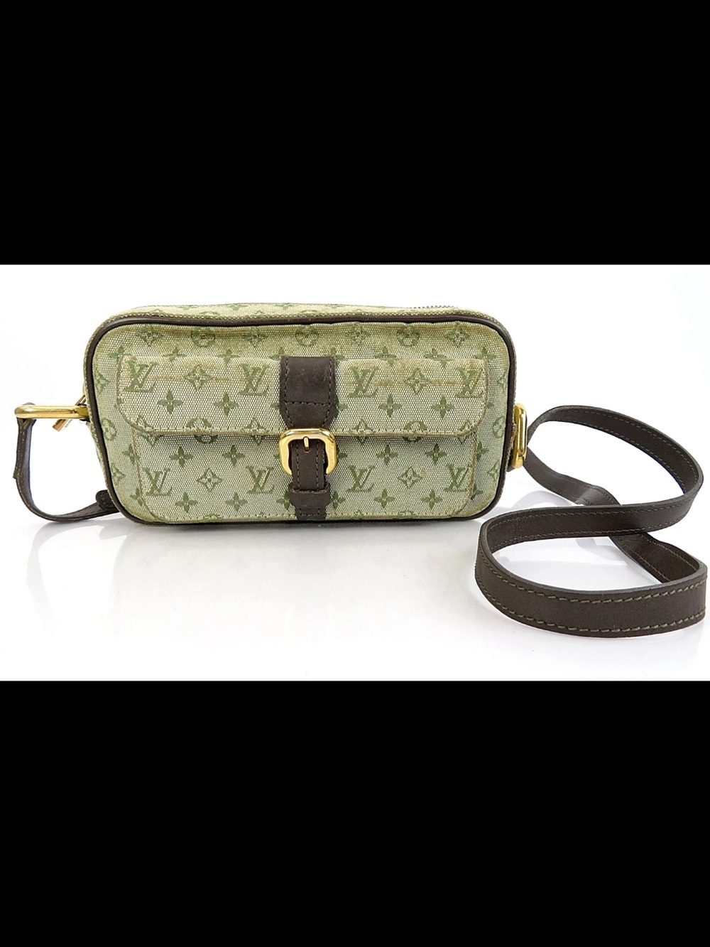 Louis Vuitton Green Monogram Crossbody Bag with Brown Trim